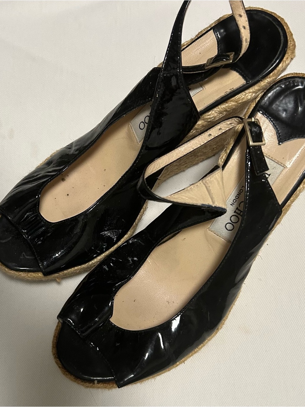 Jimmy Choo Black Patent Espadrille Wedge Slingback - Picture 6 of 7